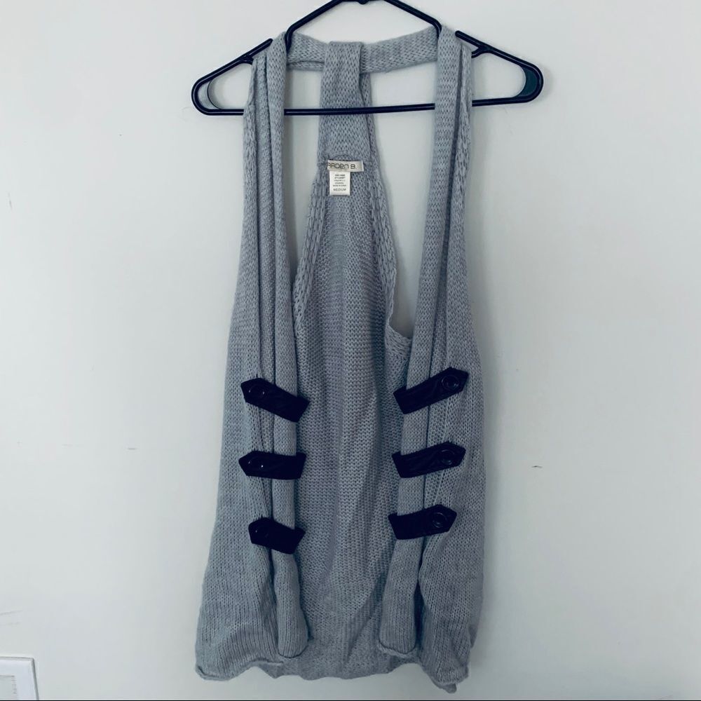 Grey Sweater Vest with Faux Leather Detail
